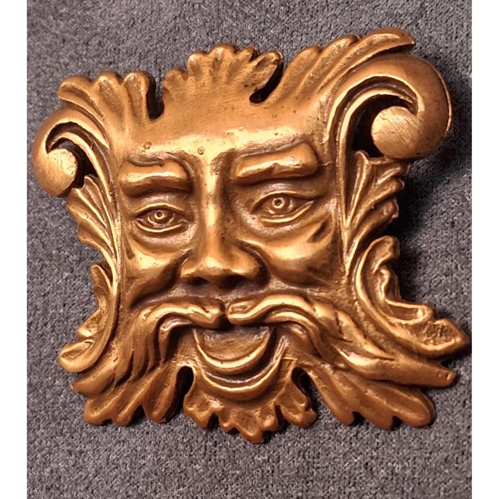 Vintage Faun Green Man Brooch-Pendant Brass marked